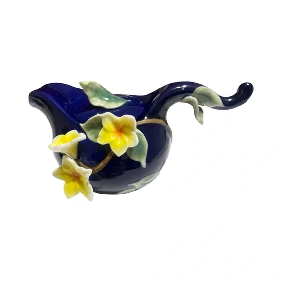 Sorelle Fine Porcelain Tea SetCobalt Blue With Yellow Jasmine Flowers. 8 Pieces - Picture 7 of 8